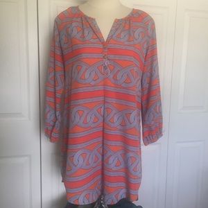 Mud Pie Orange, Navy & White Patterned Tunic Shirt